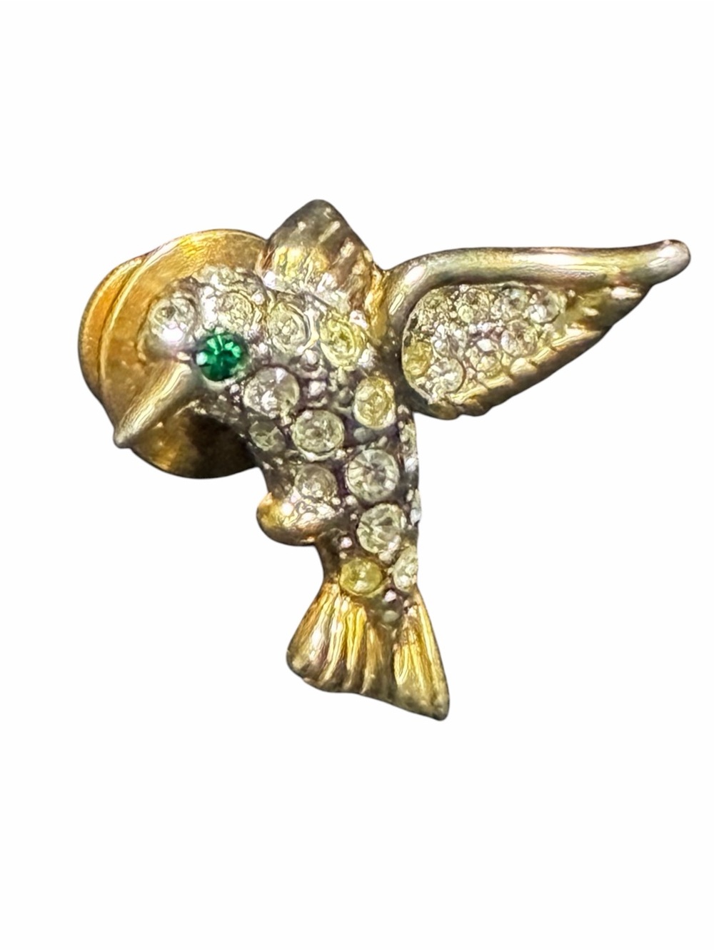 Gold-tone Hummingbird Pin with Clear and Green Crystals - Unbranded